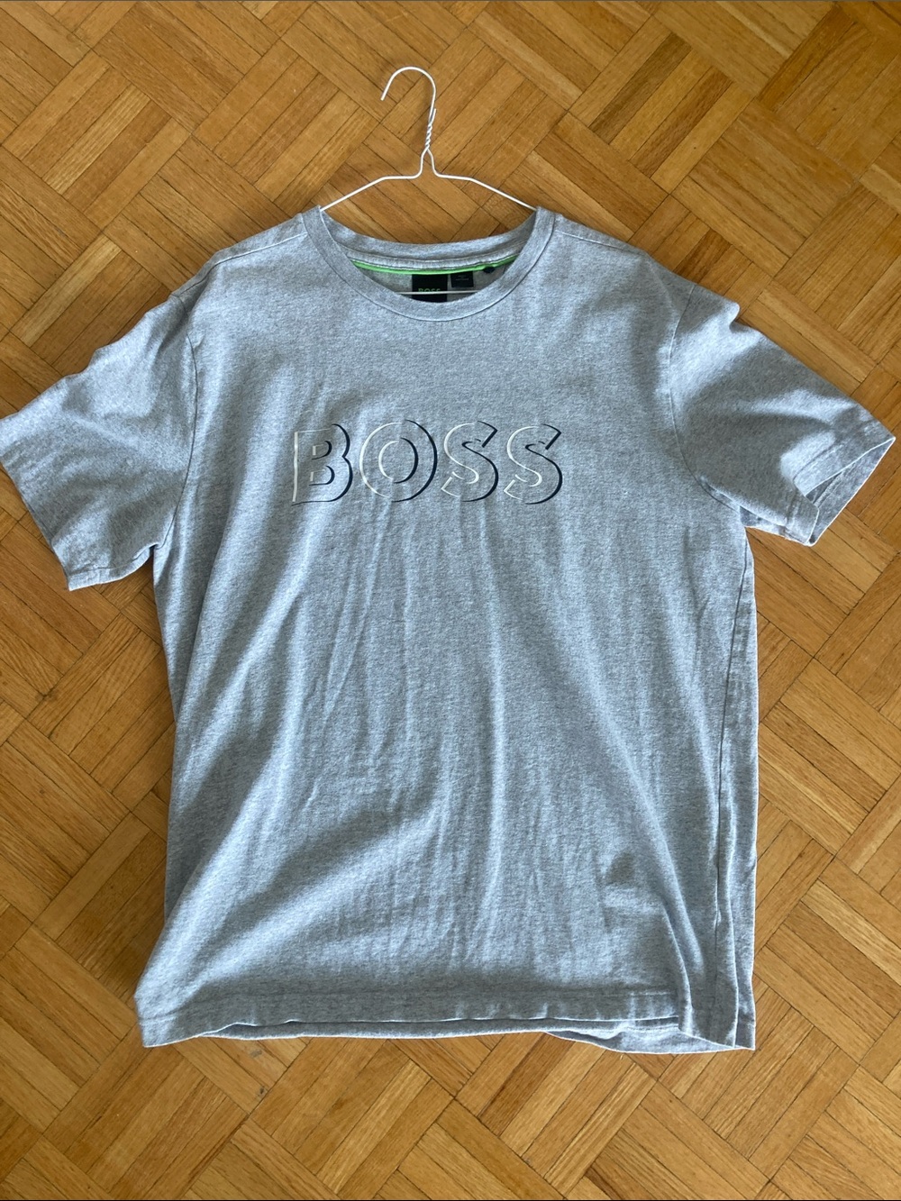 BOSS Men's Light Grey Embossed Logo Crewneck Tee